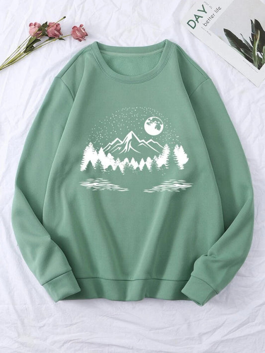 Fifth Avenue DIFT727 Mountains Printed Sweatshirt - Mint Green