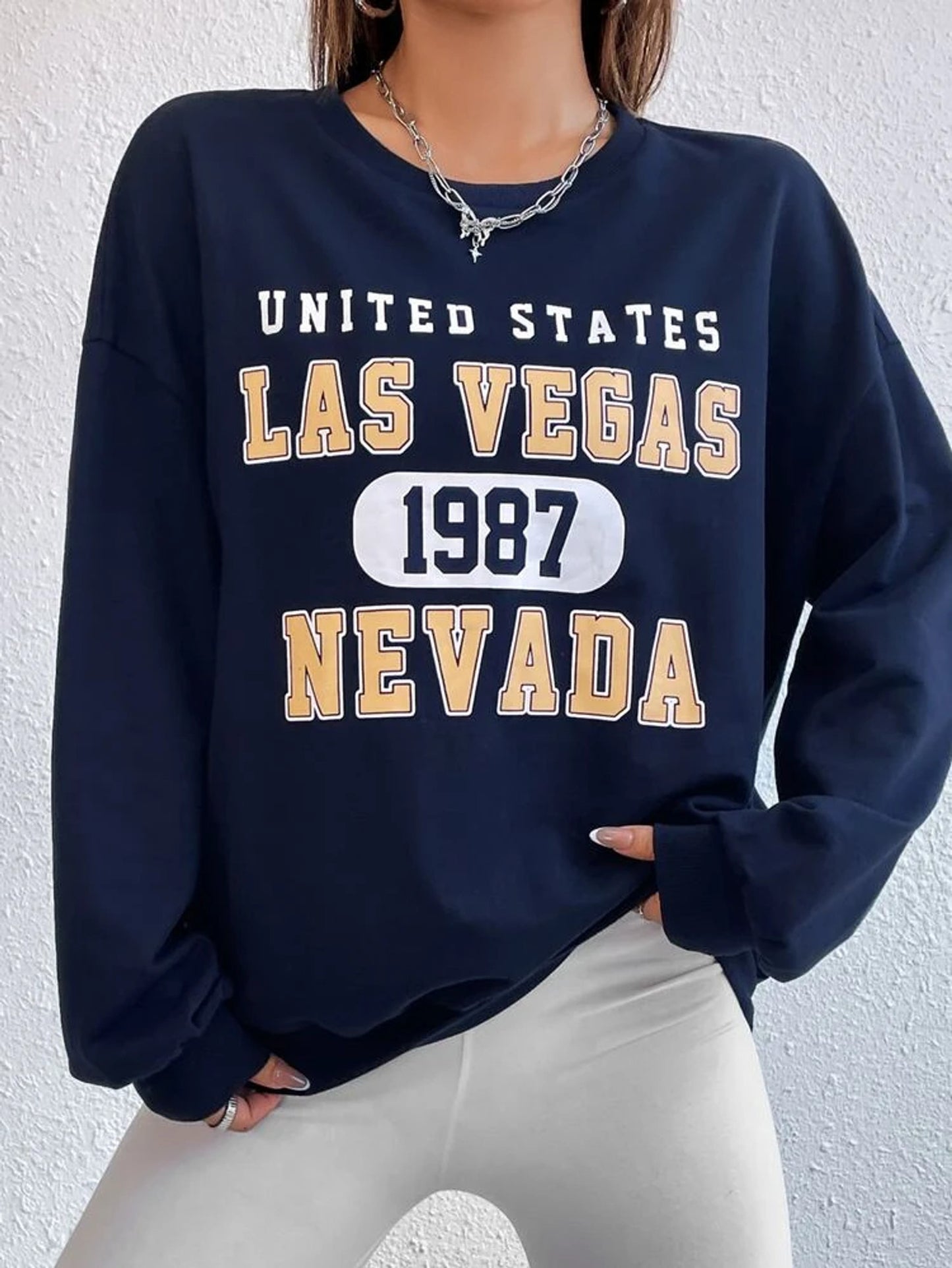 Fifth Avenue DIFT704 Las Vegas Printed Sweatshirt - Navy Blue