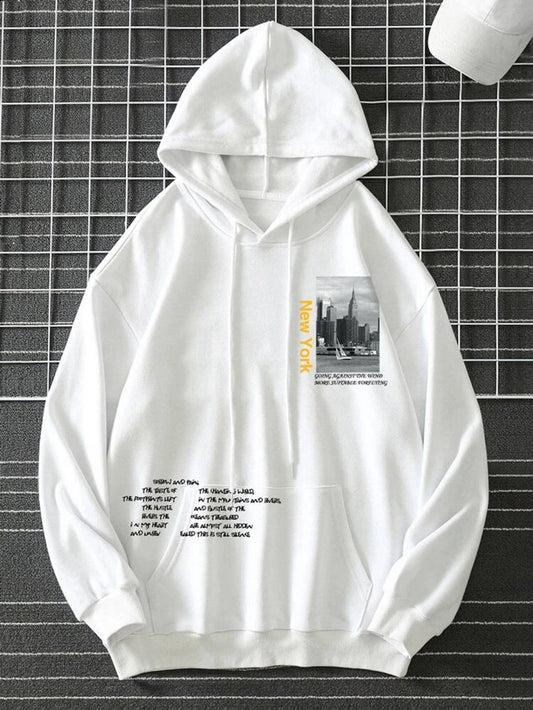 Fifth Avenue Printed Kangaroo Hoodie MIFT300 - White