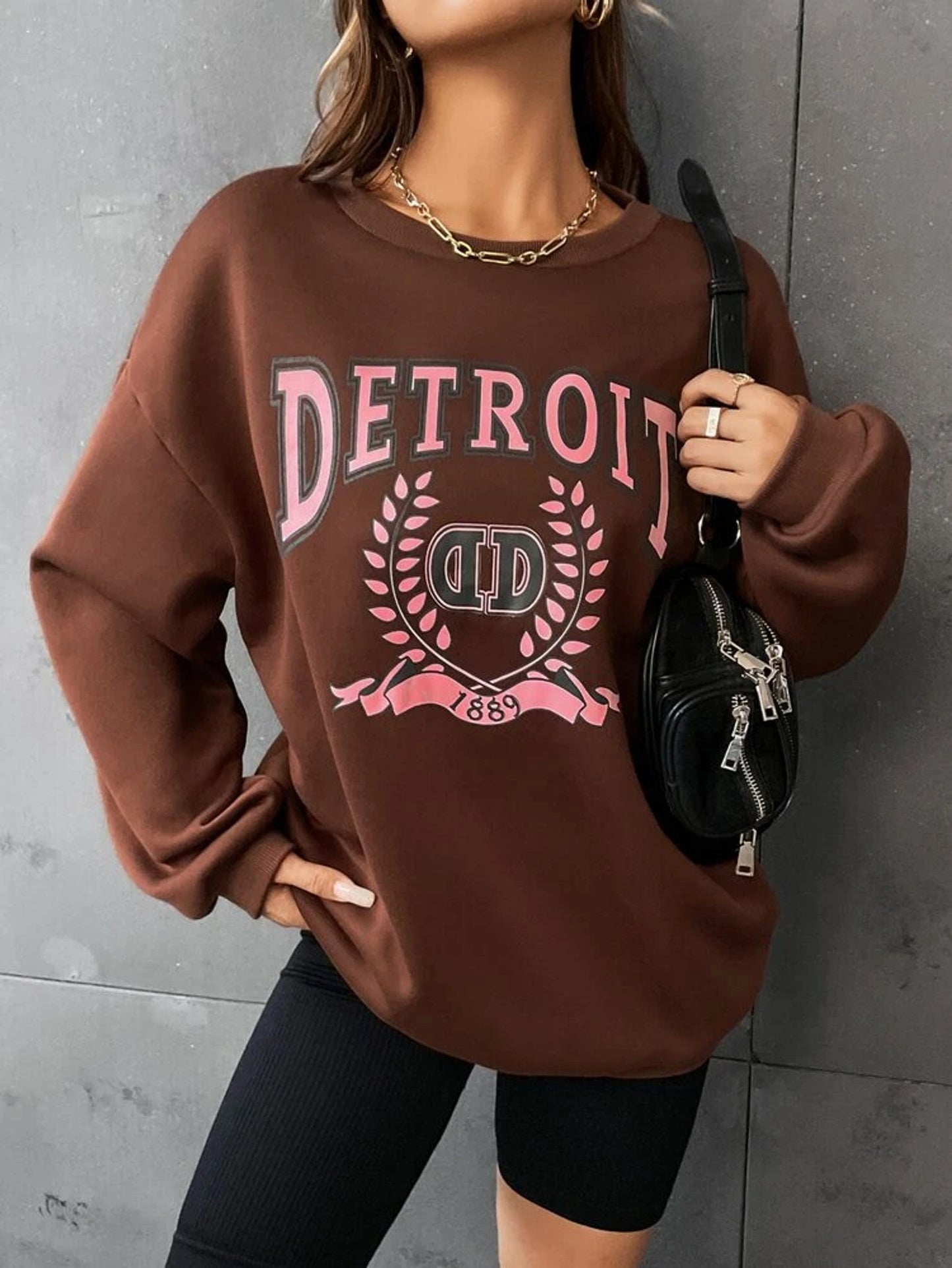 Fifth Avenue DIFT708 Detroit Printed Sweatshirt - Brown