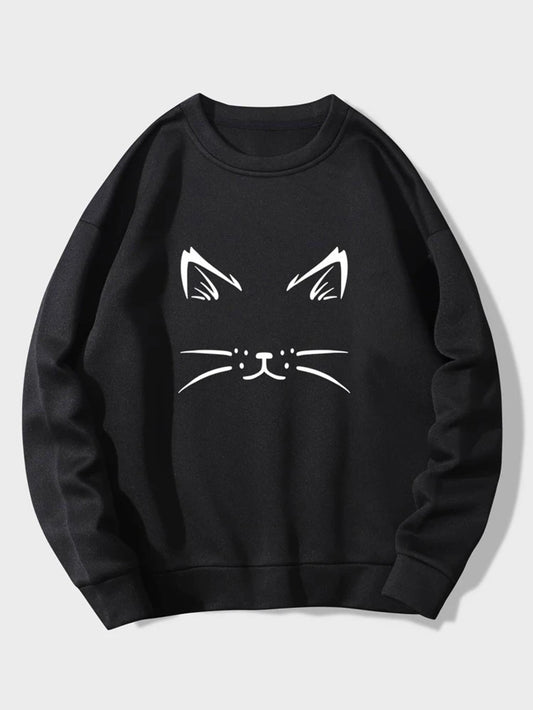 Fifth Avenue DIFT716 Cat Face Printed Sweatshirt - Black