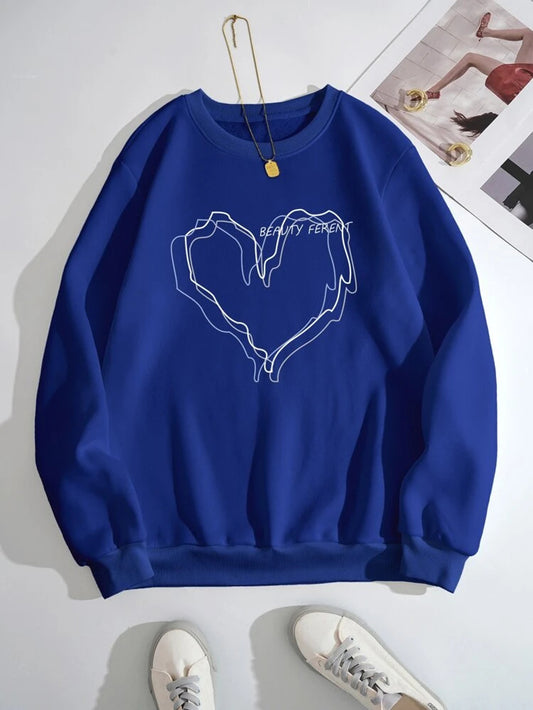 Fifth Avenue DIFT726 Heart Outline Printed Sweatshirt - Royal Blue