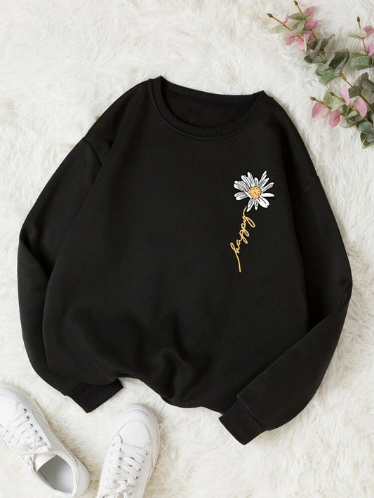 Fifth Avenue DIFT751 Flower Printed Sweatshirt - Black