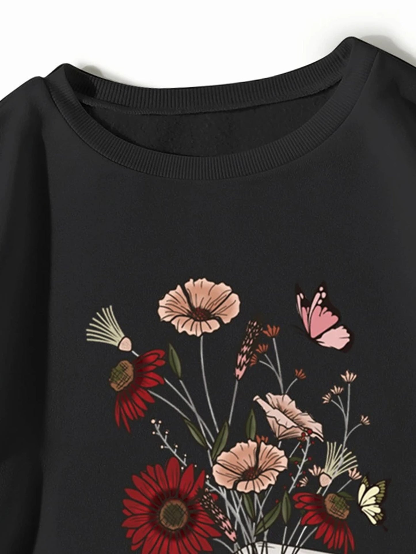 Fifth Avenue DIFT762 Flowers Printed Sweatshirt - Black