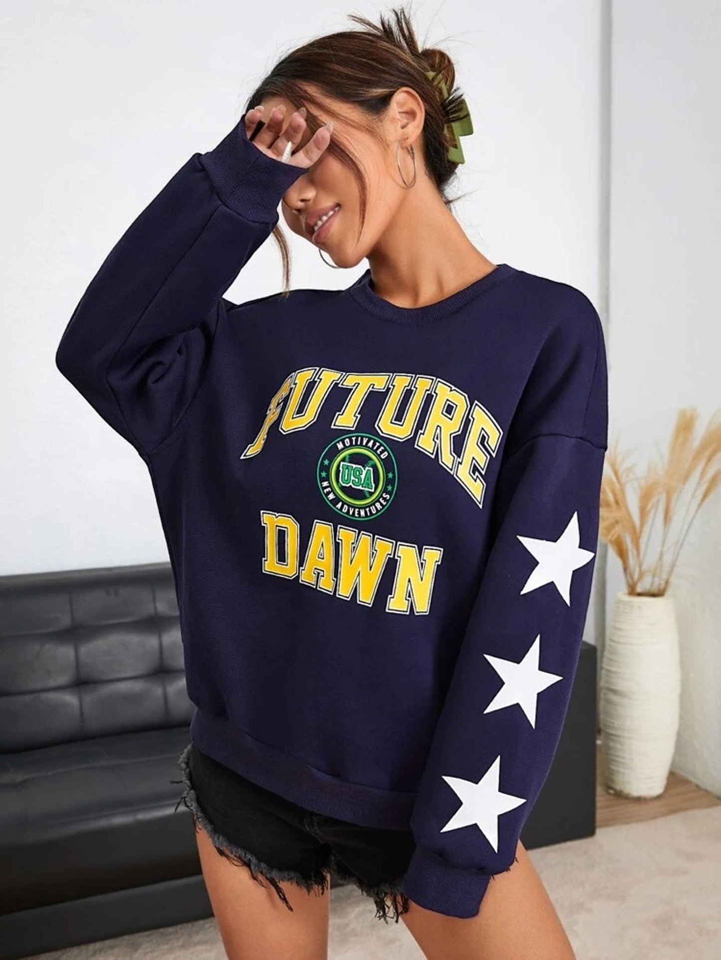 Fifth Avenue DIFT735 Future Printed Sweatshirt - Navy Blue