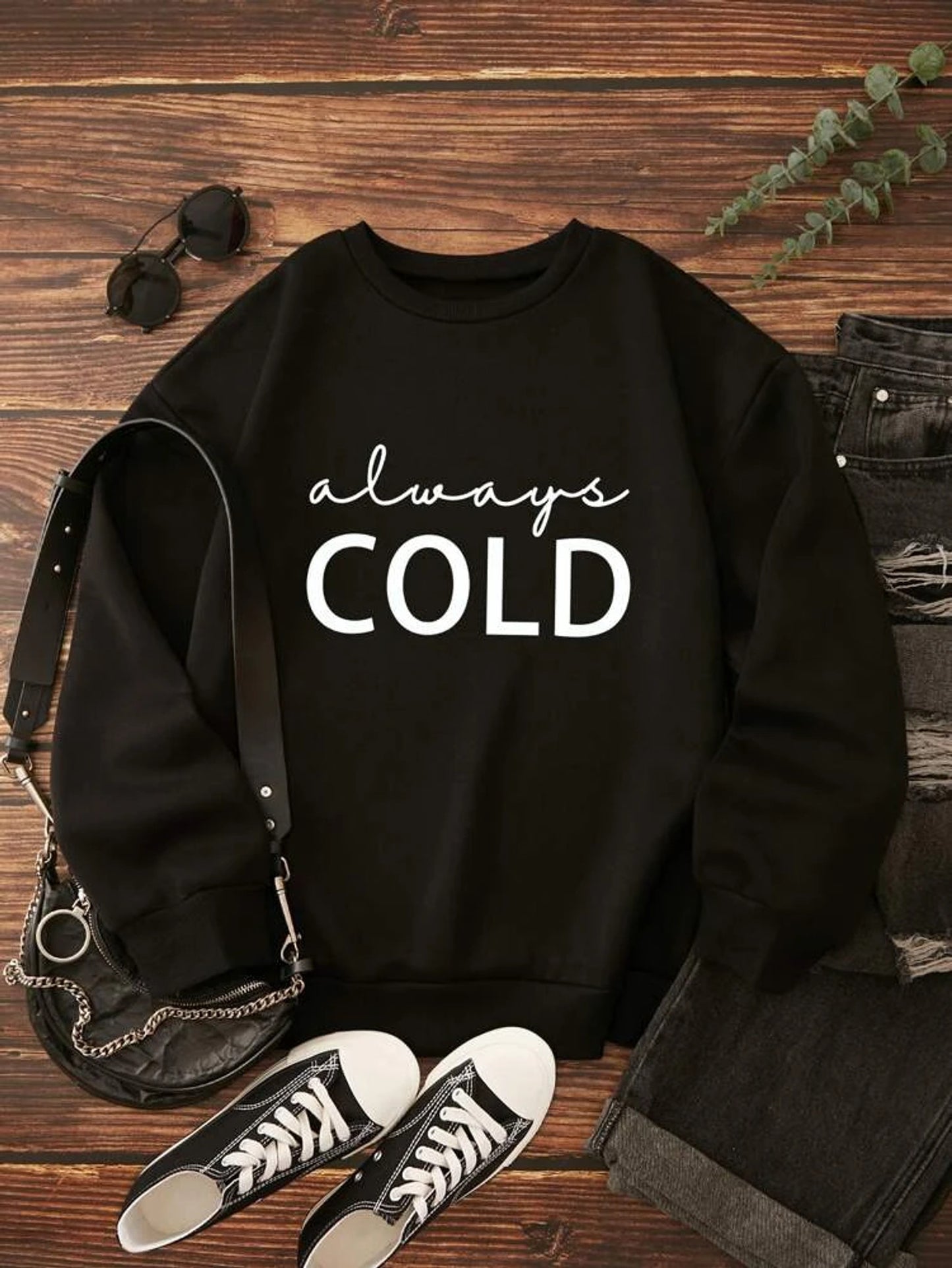 Fifth Avenue DIFT741 I'm Always Cold Printed Sweatshirt - Black