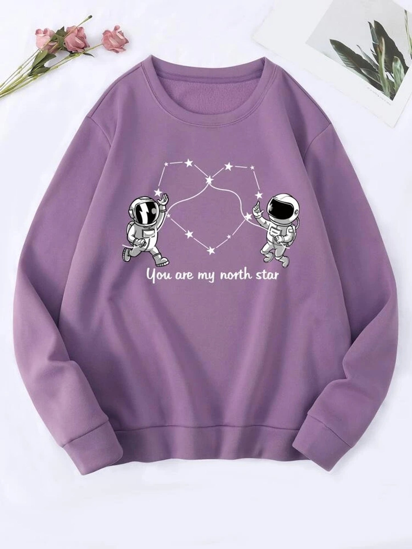 Fifth Avenue DIFT753 Space North Star Printed Sweatshirt - Purple