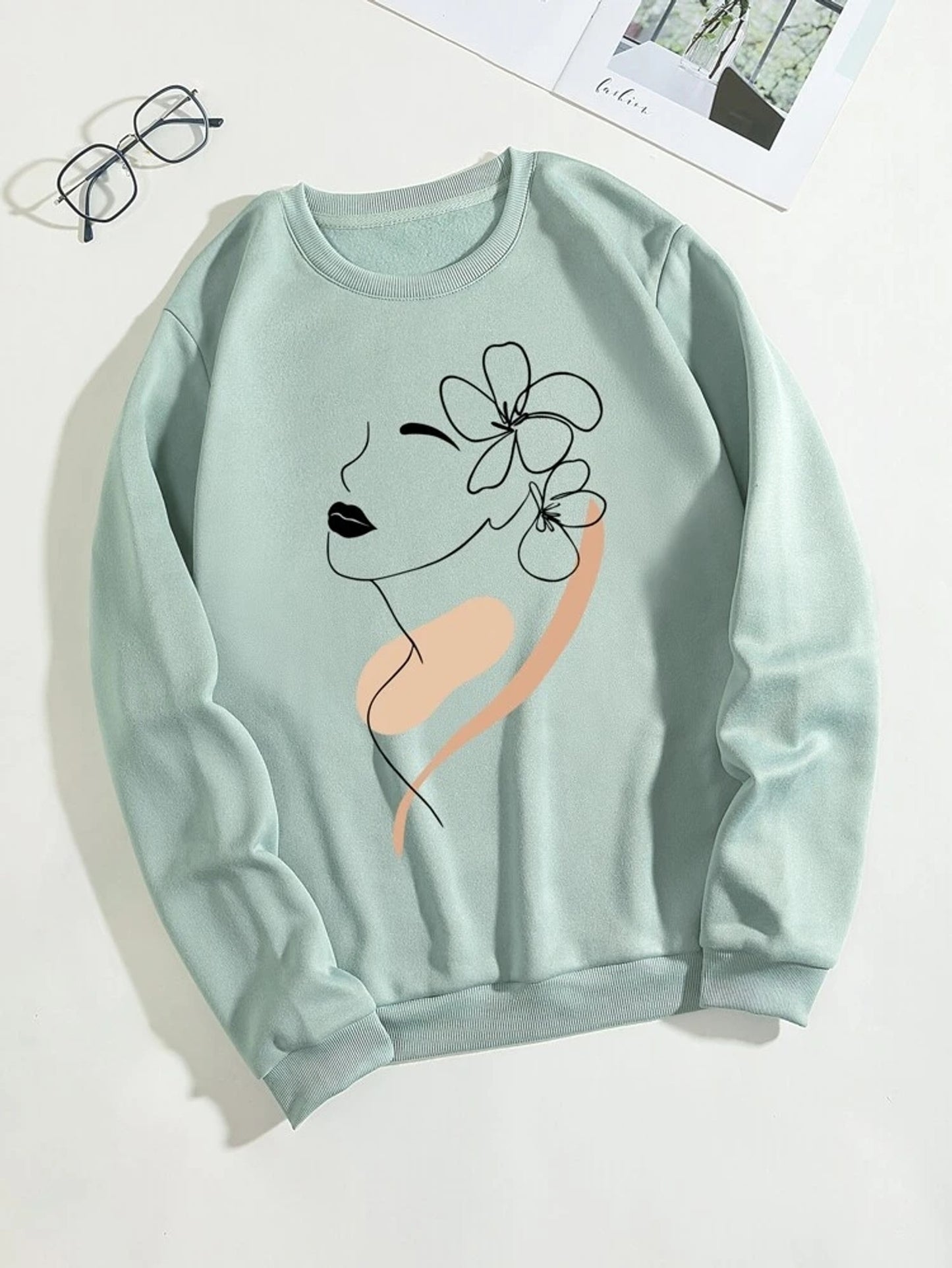 Fifth Avenue DIFT754 Figure Printed Sweatshirt - Mint Green