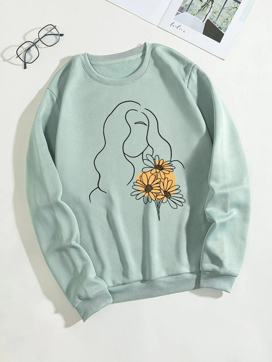 Fifth Avenue DIFT756 Figure Printed Sweatshirt - Mint Green