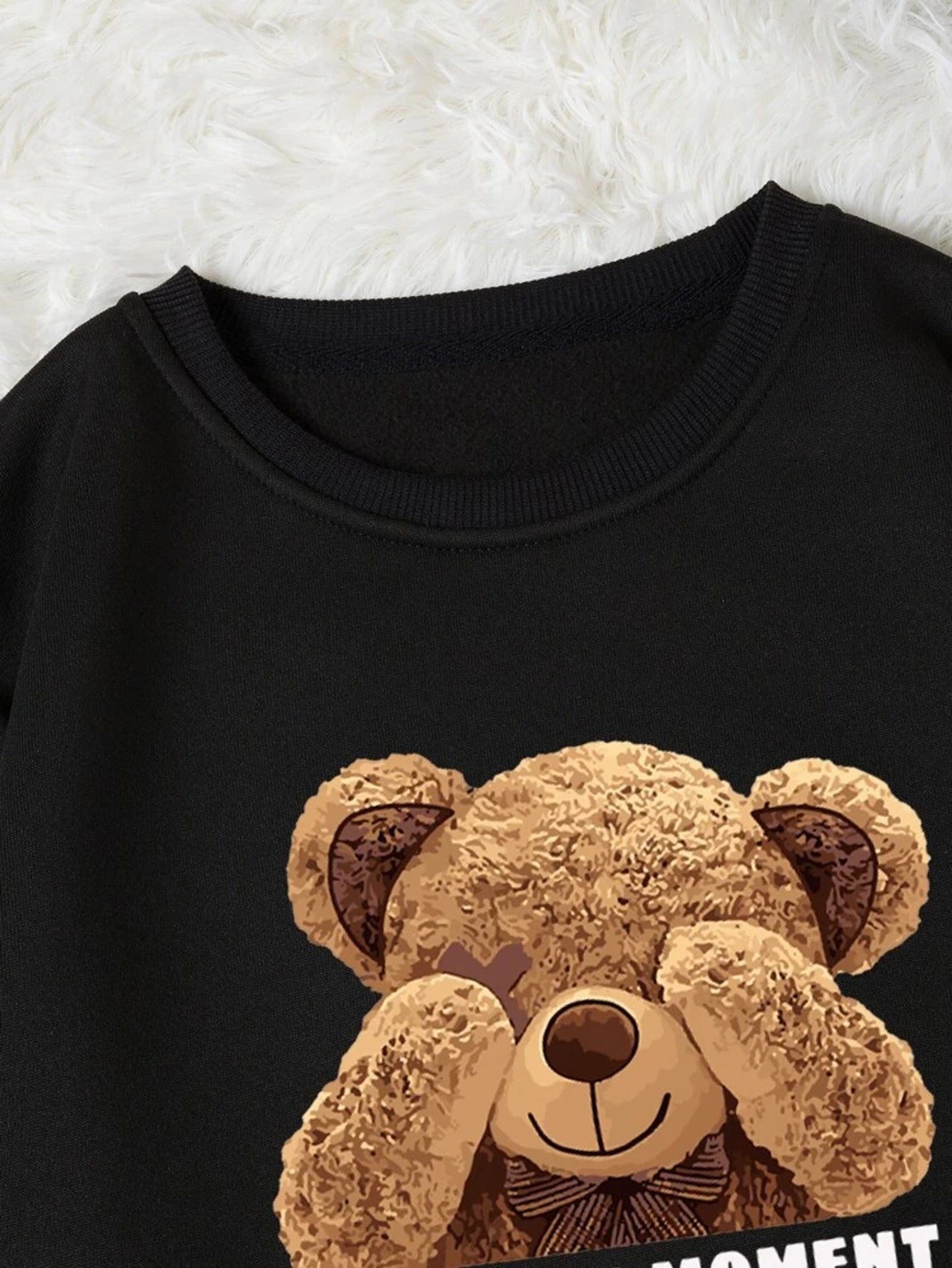 Fifth Avenue DIFT780 Bear Printed Sweatshirt - Black