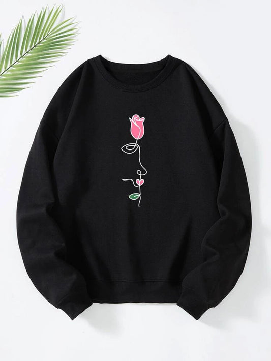 Fifth Avenue DIFT771 Floral Figure Printed Sweatshirt - Black