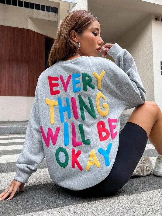 Fifth Avenue DIFT772 Everything Will Be Ok Printed Sweatshirt - Grey