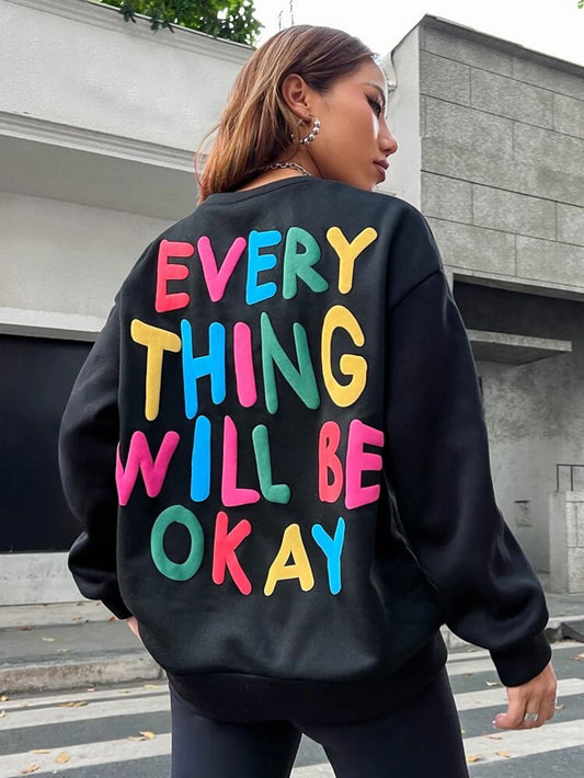 Fifth Avenue DIFT772 Everything Will Be Ok Printed Sweatshirt - Black