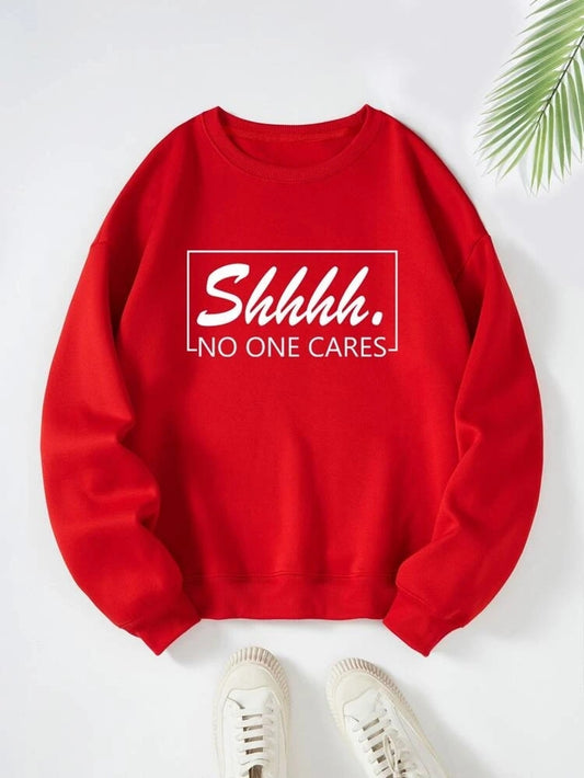 Fifth Avenue DIFT764 Shhh No One Cares Printed Sweatshirt - Red