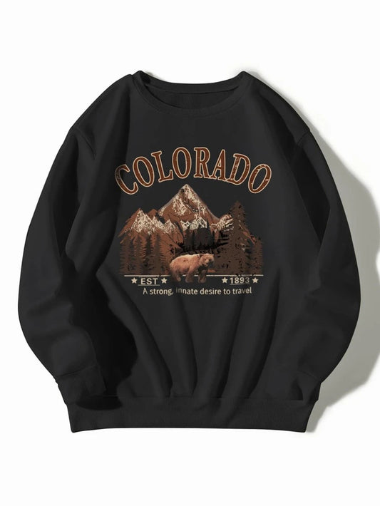 Fifth Avenue DIFT761 Colorado Printed Sweatshirt - Black