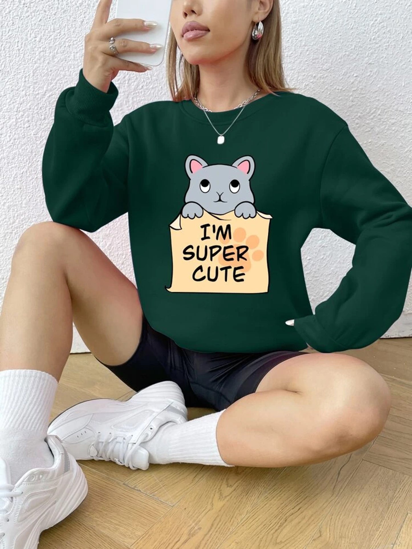 Fifth Avenue DIFT770 I'm Cute Printed Sweatshirt - Green