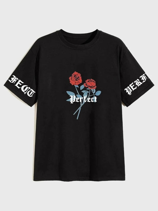 Fifth Avenue Floral Text Printed MIFT359 T-Shirt - Black