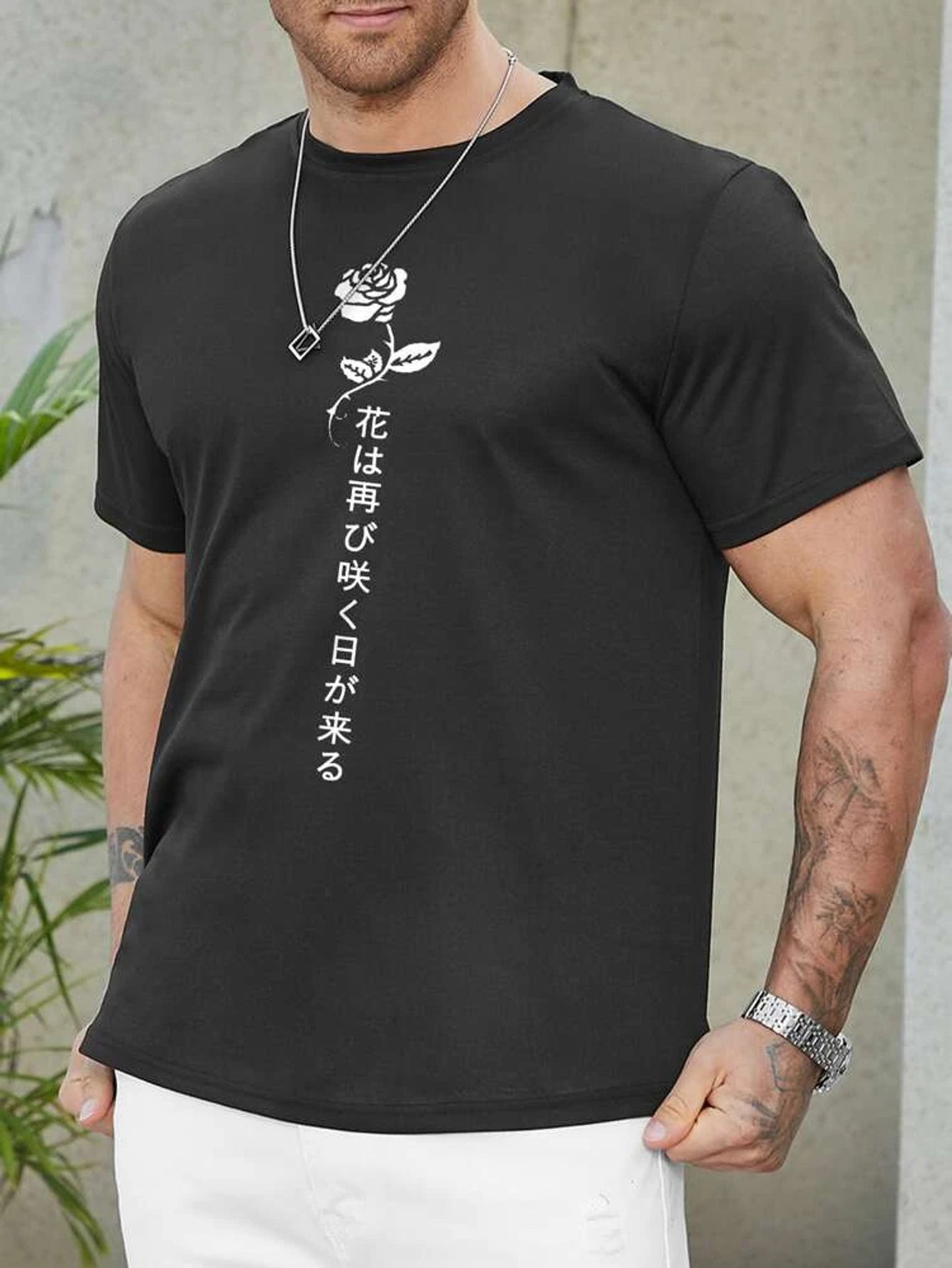 Fifth Avenue Floral Text Printed MIFT368 T-Shirt - Black