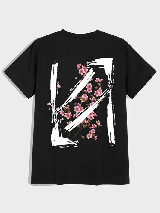 Fifth Avenue Floral Front Back Printed MIFT369 T-Shirt - Black