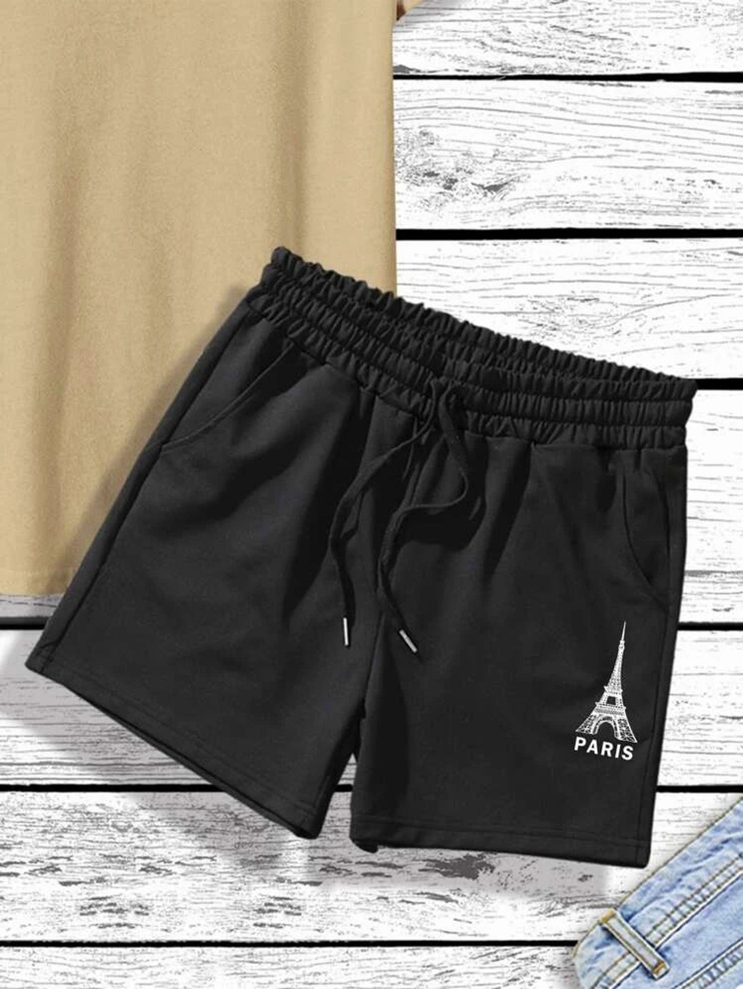 Mens Summer Printed Co Ord Set by Fifth Avenue MSFACSS31 - Cream Black