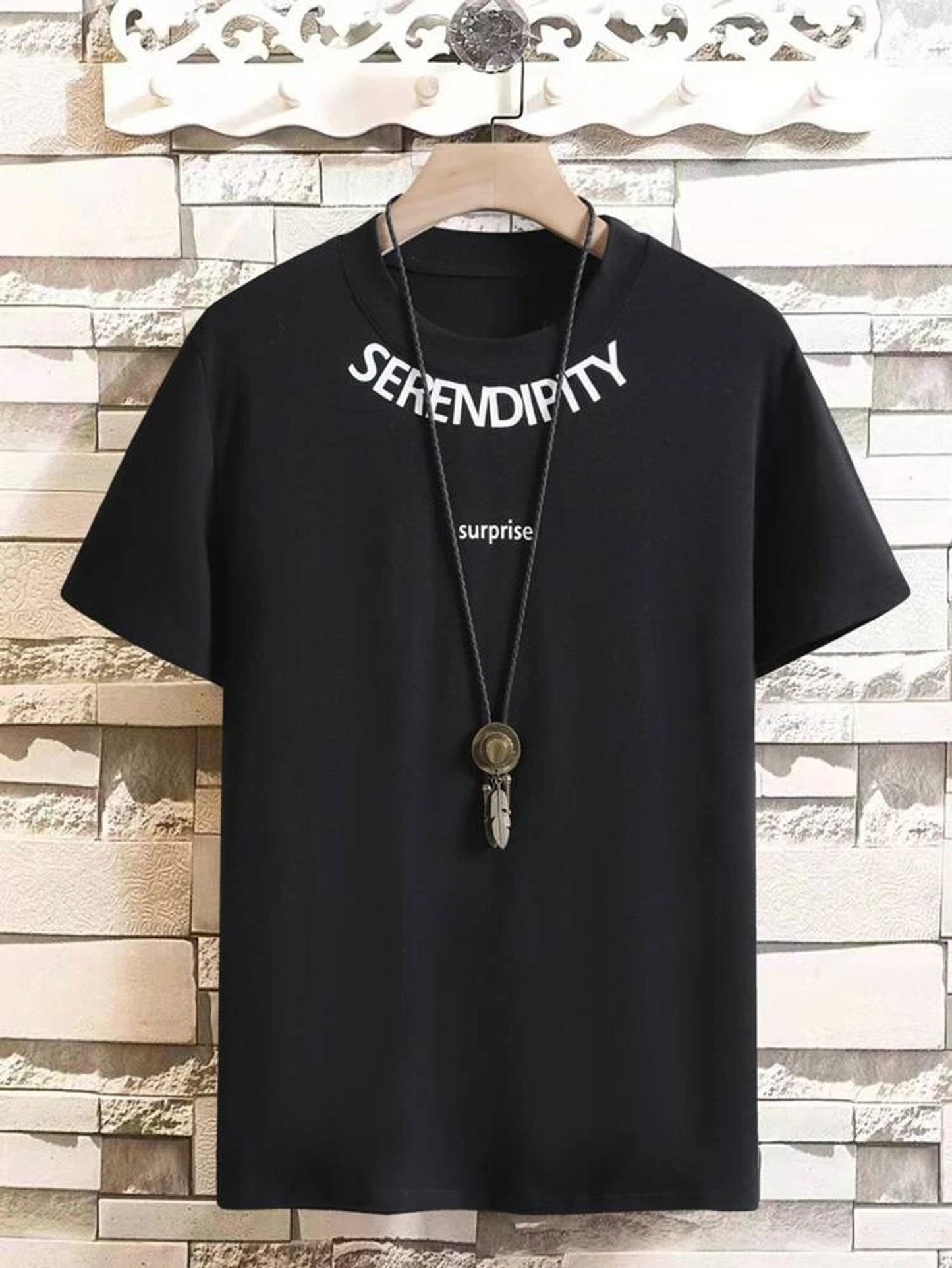 Fifth Avenue Serendipity Text Printed MIFT357 T-Shirt - Black