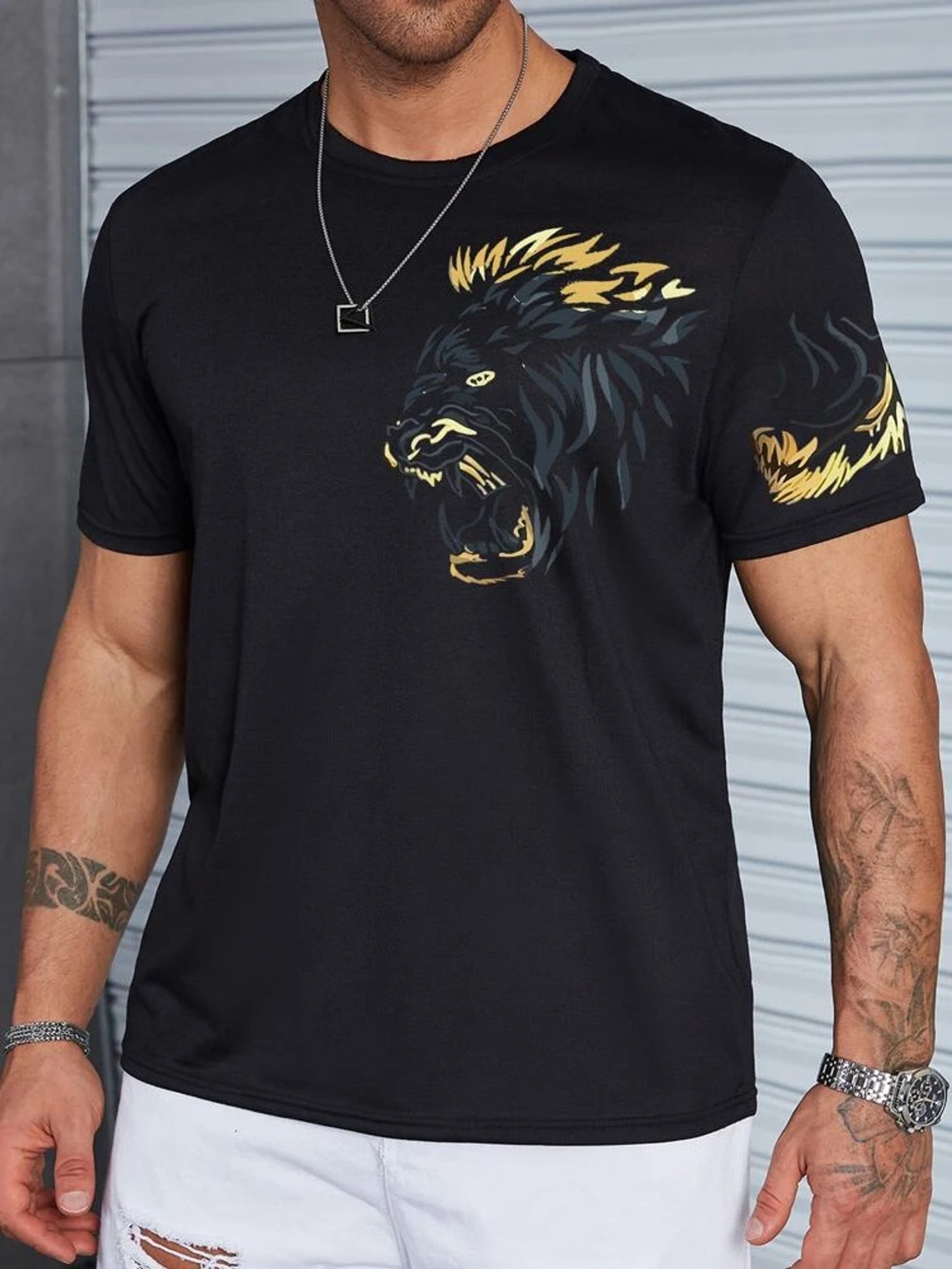 Fifth Avenue Lion Printed MIFT402 T-Shirt - Black