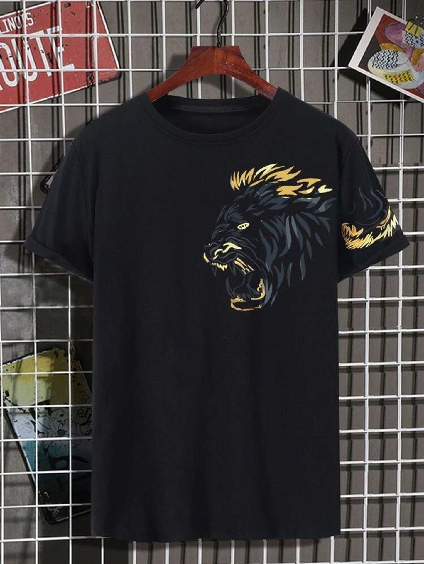 Fifth Avenue Lion Printed MIFT402 T-Shirt - Black