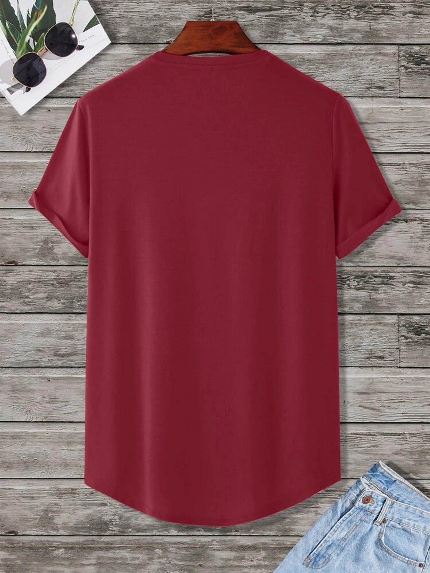 Fifth Avenue Bear Printed MIFT403 AOKI Dip Hem T-Shirt - Maroon