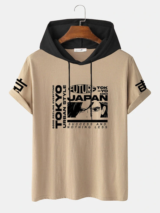 Fifth Avenue Graphic Text Print MIFT445 Hooded ROKA T-Shirt - Cream Black