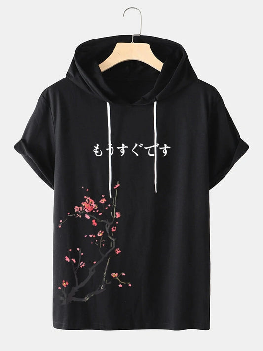 Fifth Avenue Tree Text Print MIFT438 Hooded ROKA T-Shirt - Black