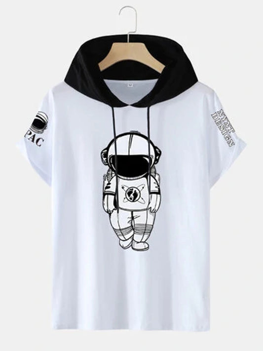 Fifth Avenue Astronaut Print MIFT448 Hooded ROKA T-Shirt - White Black