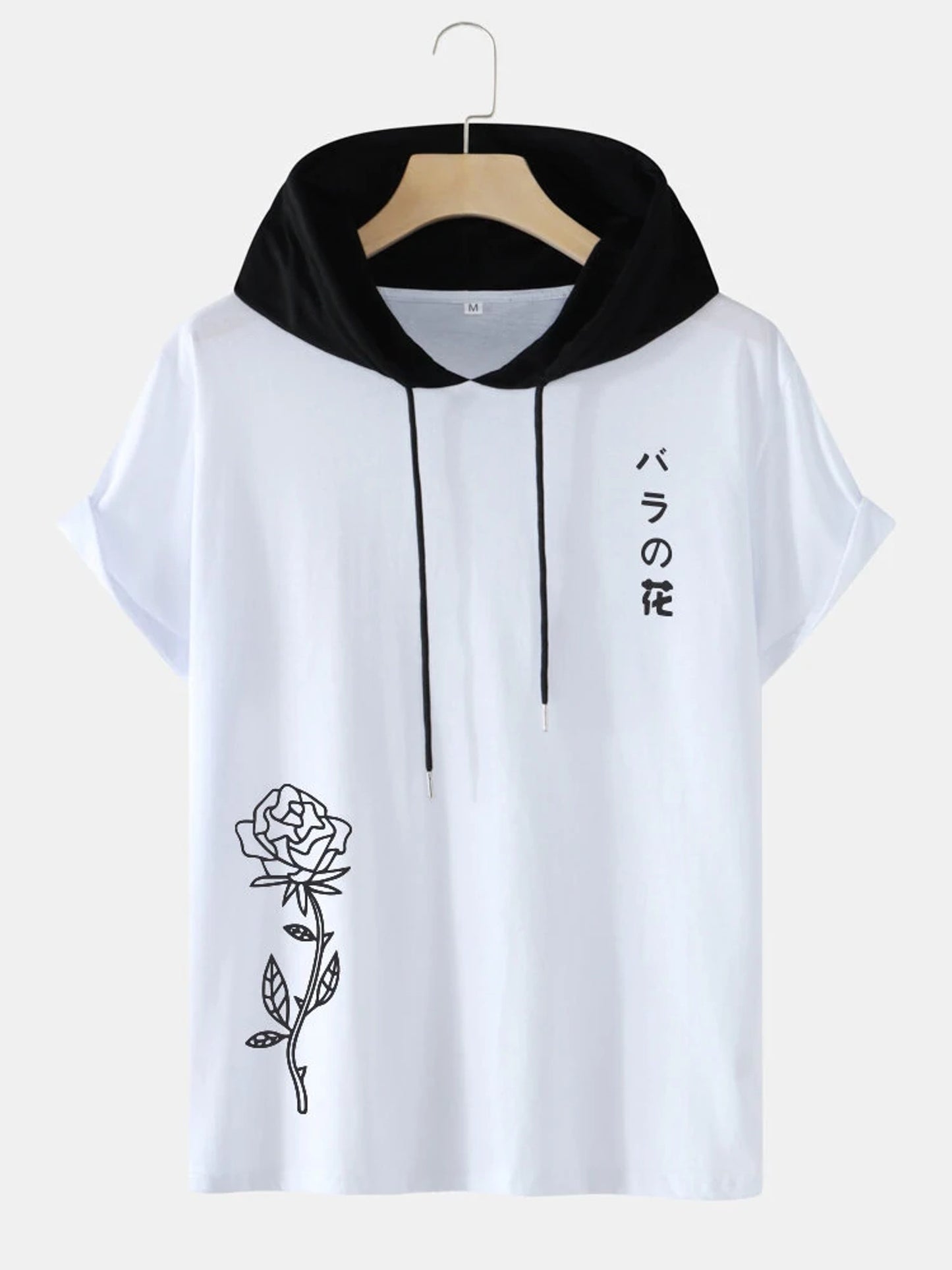 Fifth Avenue Floral Text Print MIFT433 Hooded ROKA T-Shirt - White Black