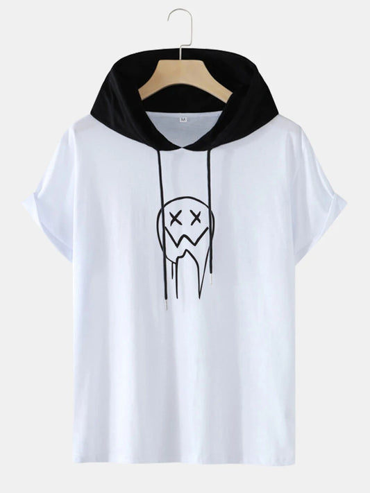 Fifth Avenue Melt Face Print MIFT432 Hooded ROKA T-Shirt - White Black