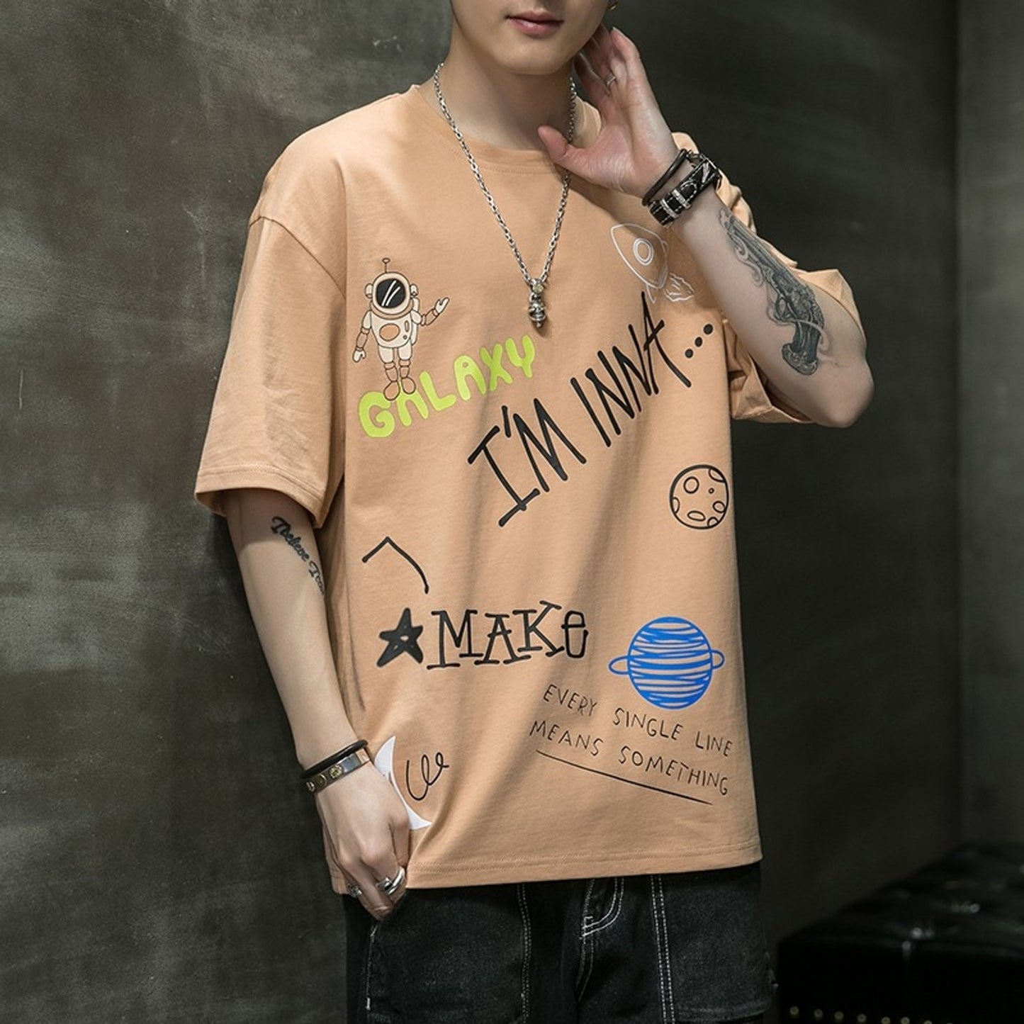 Fifth Avenue Text Stickers Printed MIFT169 T-Shirt - Light Orange