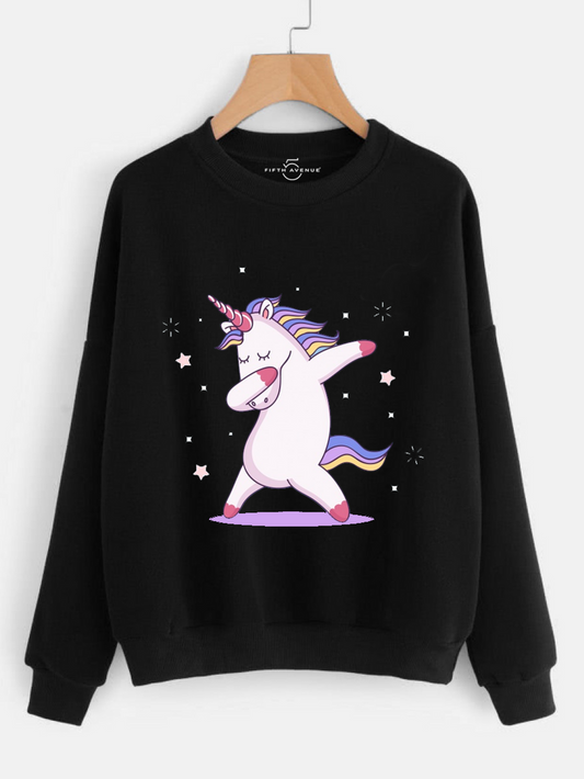 Fifth Avenue Dabbing COGA Unicorn Printed Sweatshirt - Black