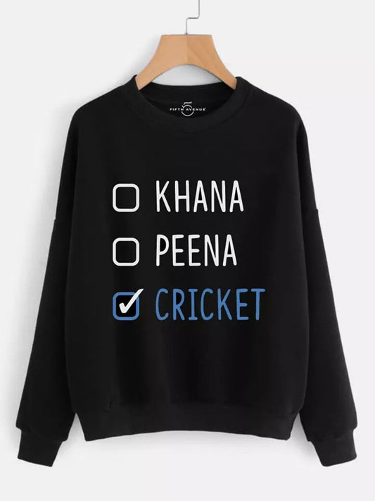 Fifth Avenue Khaana Peena Cricket Printed Sweatshirt - Black