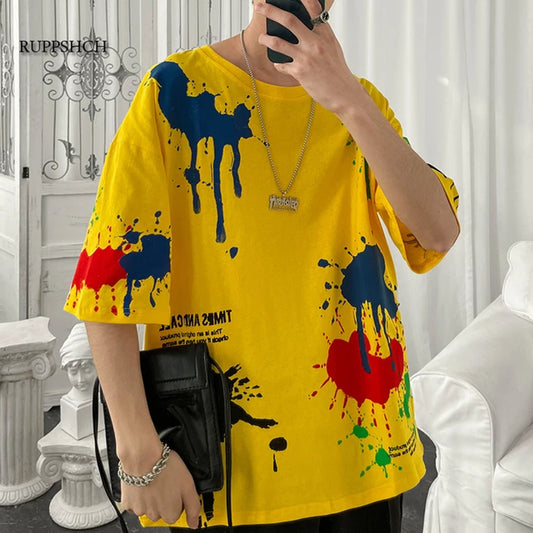 Fifth Avenue Paint Splatter Printed MIFT153 T-Shirt - Yellow