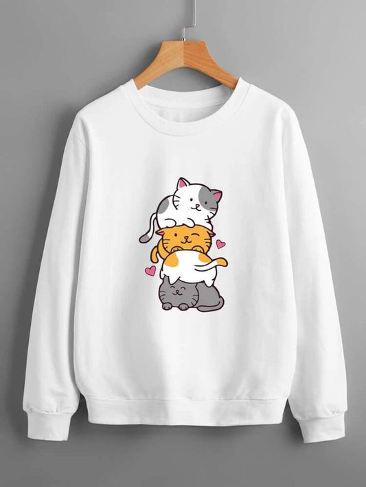 Fifth Avenue DIFT217 Cat Printed Sweatshirt - White