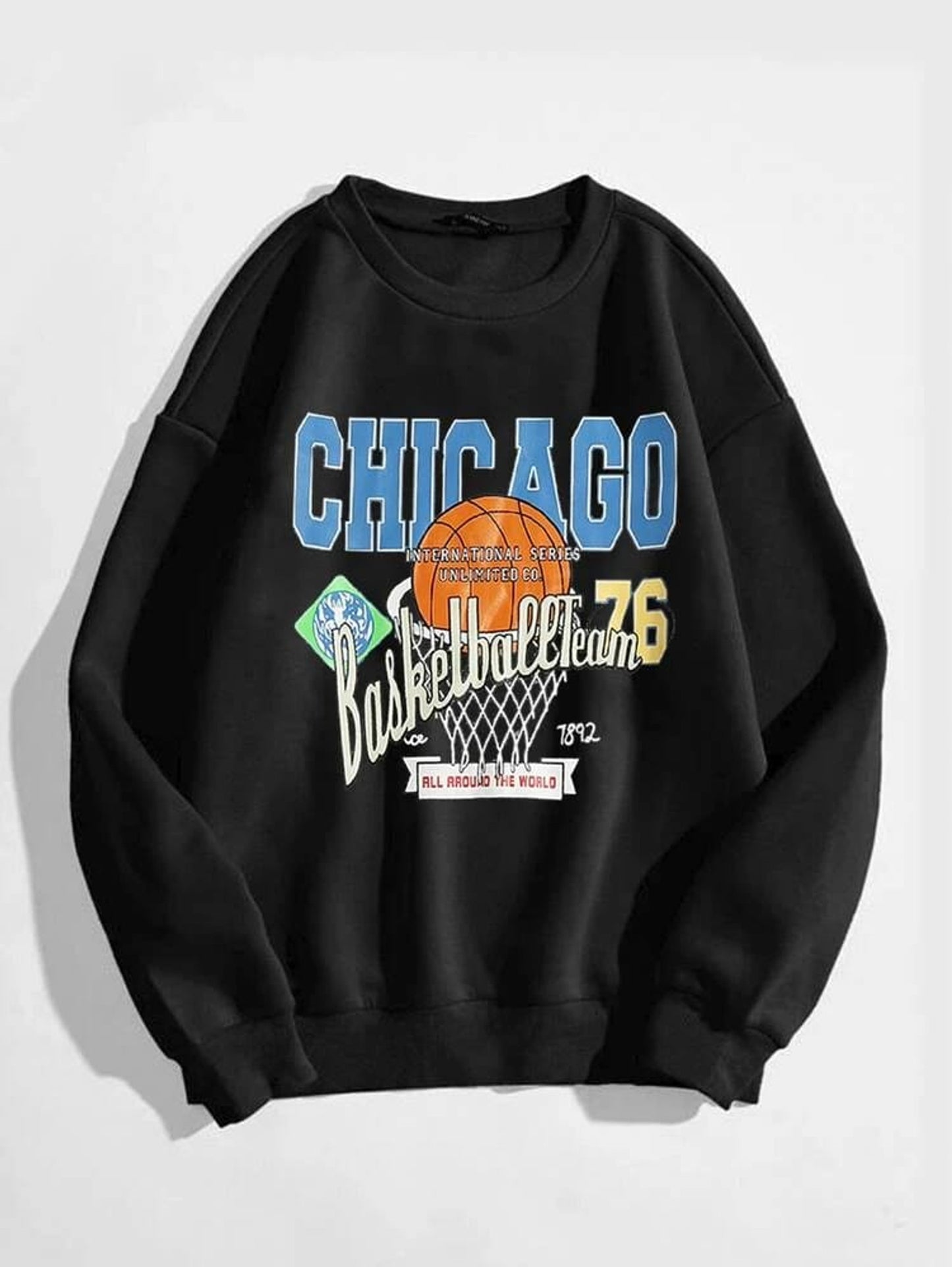 Fifth Avenue DIFT258 Chicago Basketball Printed Sweatshirt - Black