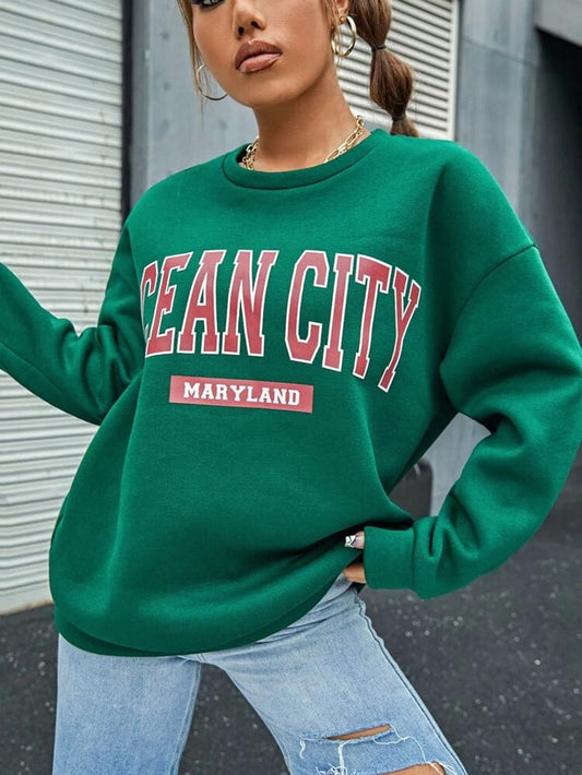 Fifth Avenue DIFT331 Ocean City Printed Sweatshirt - Green