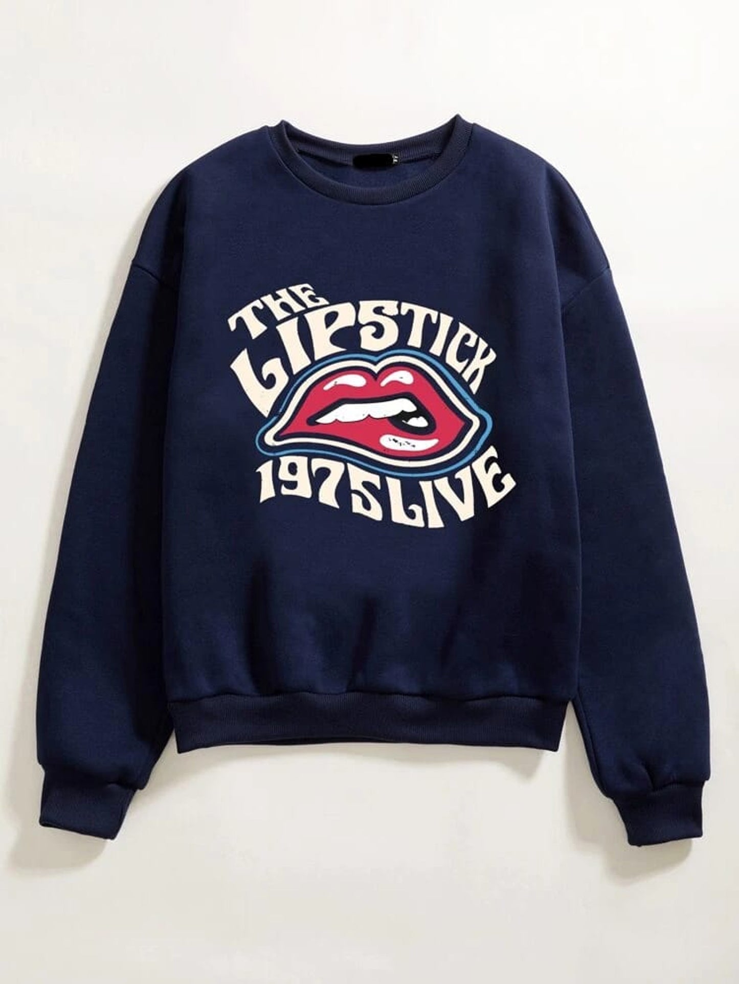 Fifth Avenue DIFT351 Lipstick Printed Sweatshirt - Navy Blue