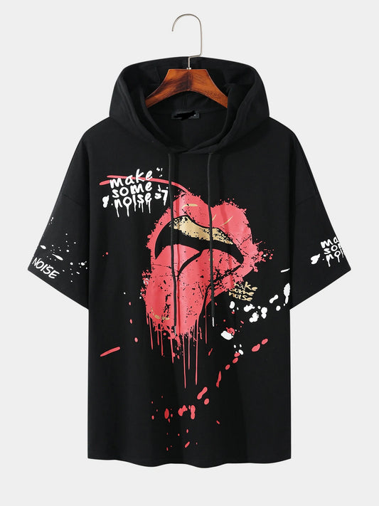 Fifth Avenue Floral Graffiti Print MIFT446 Hooded ROKA T-Shirt - Black