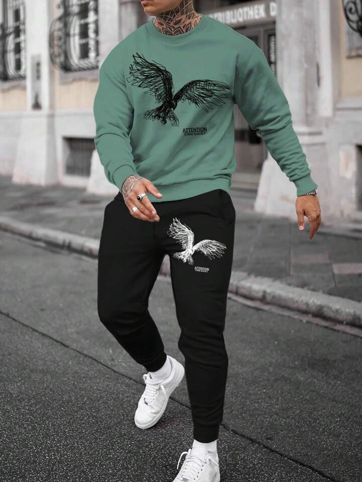 Winter Printed Sweatshirt and Pants Co Ord Set MIRWPCS7 - Green Black