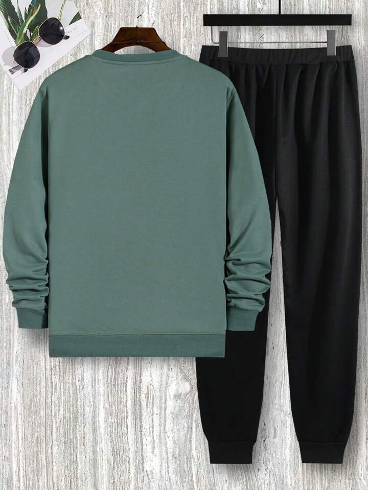 Winter Printed Sweatshirt and Pants Co Ord Set MIRWPCS7 - Green Black