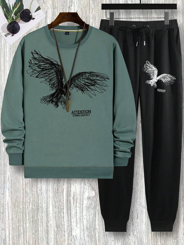 Winter Printed Sweatshirt and Pants Co Ord Set MIRWPCS7 - Green Black