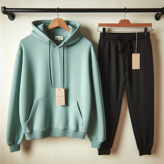 Fifth Avenue Womens Plain Hoodie and Pants Set FAWPHPS1 - Mint Green Black