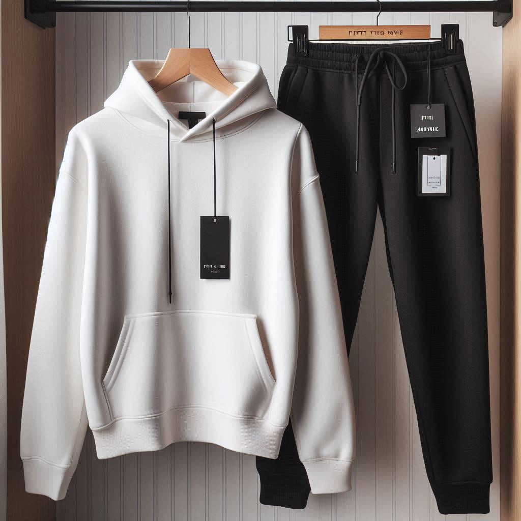 Fifth Avenue Womens Plain Hoodie and Pants Set FAWPHPS1 - White Black