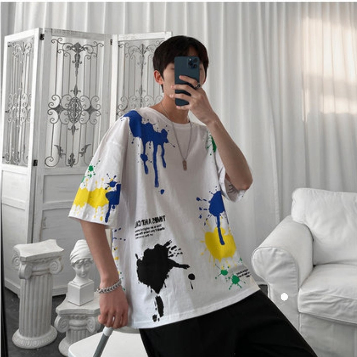 Fifth Avenue Paint Splatter Printed MIFT153 T-Shirt - White