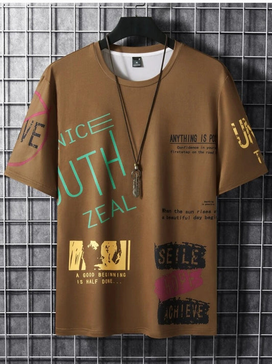 Fifth Avenue Stickers Slogan Printed MIFT75 T-Shirt - Brown