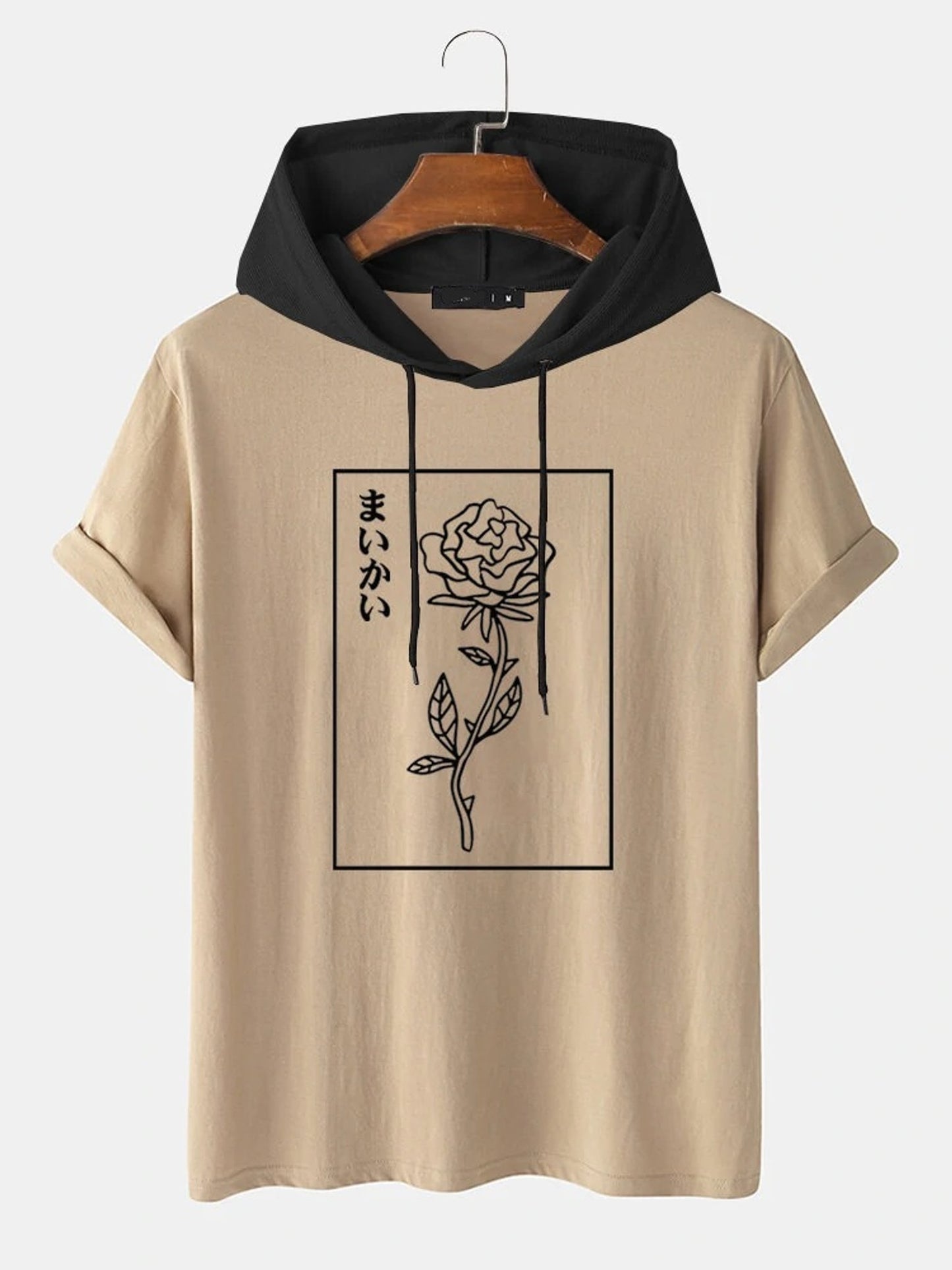 Fifth Avenue Floral Text Print MIFT451 Hooded ROKA T-Shirt - Cream Black